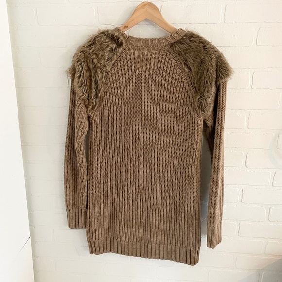 Zara knit Women’s Knit Dress/Tunic/Sweater Wool Mohair Blend Faux fur Tan Sz M - Picture 6 of 7